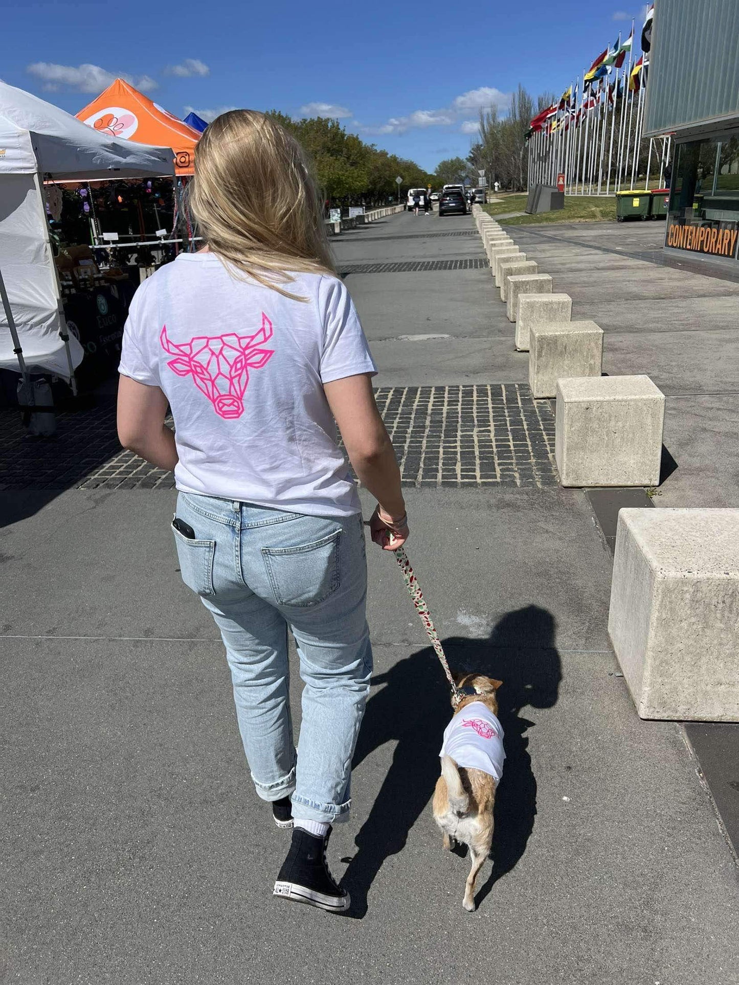 White & Neon Pink T-Shirt