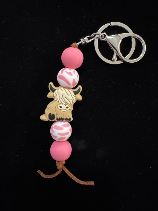 Highland Cow Keychain, Pink