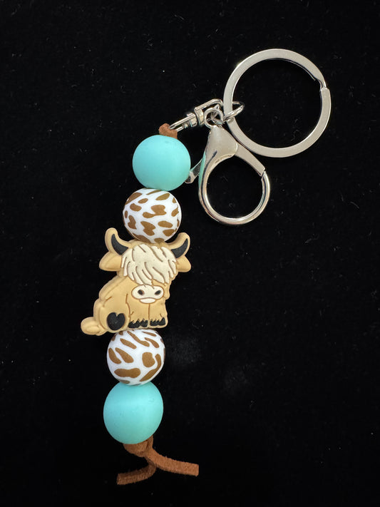 Highland Cow Keychain Turquoise