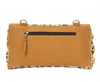 Cowhide tooled hand clutch bag