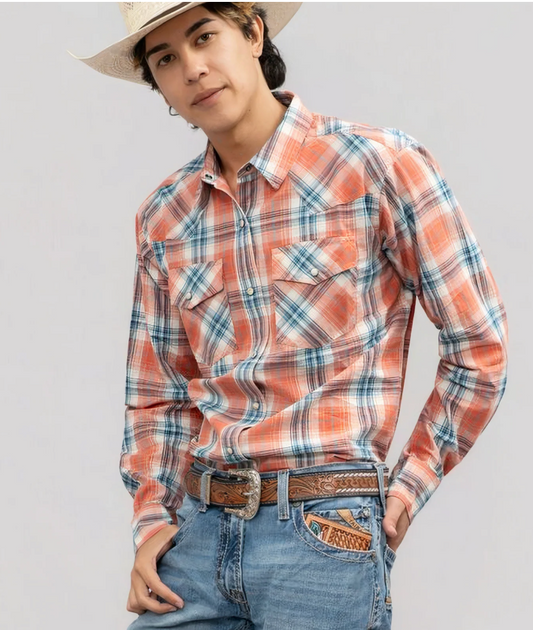 Outback King Frontier shirt Orange/Black Check
